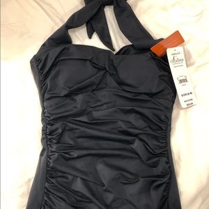 Brand new black one-piece halter swimsuit.